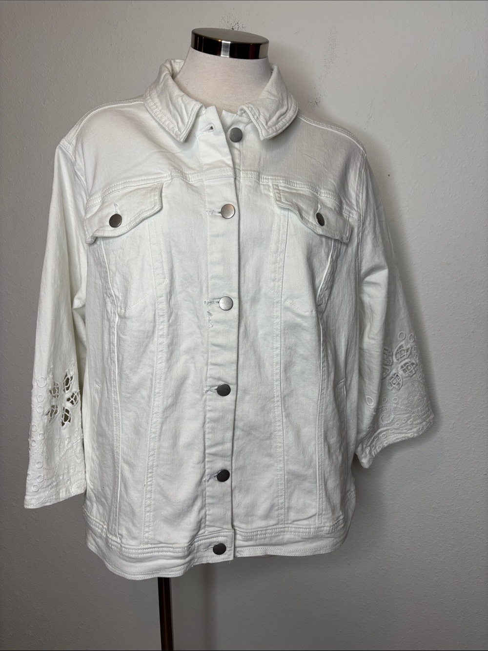 Westport White Embroidered Sleeve Denim Jacket